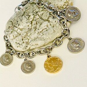 Silver and Gold Coin Charm Bracelet